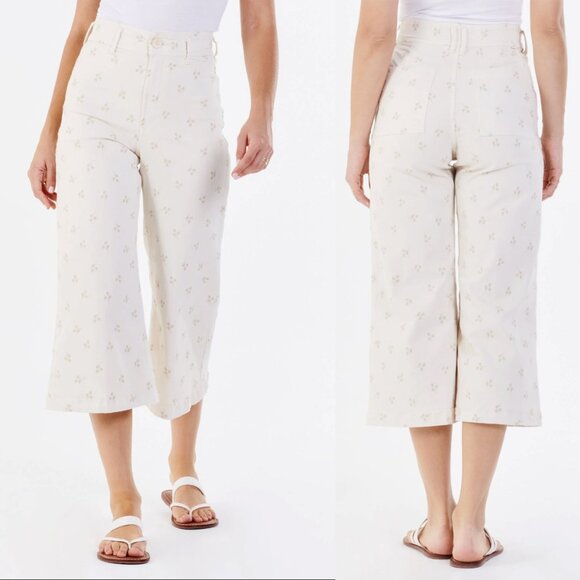 00 Dear John Embroidered Audrey High-Rise Cropped Wide Leg Jeans, Wheat, size 27 - Picture 1 of 12